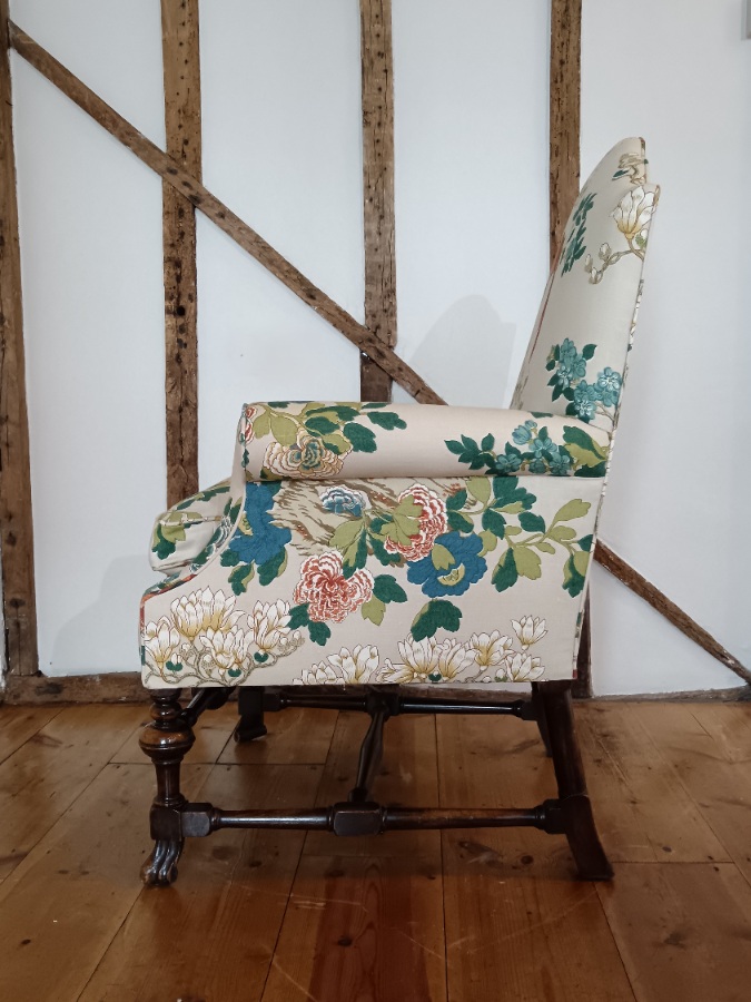 William and Mary Revival Armchair in Luxury GP  J Baker Rockbird Fabric (7).jpg